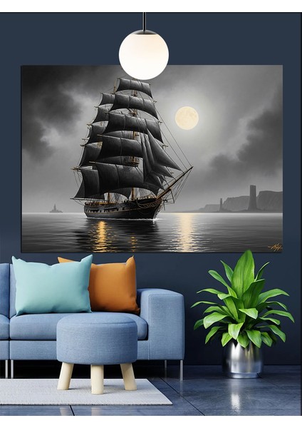 Okyanusta Eski Yelkenli Gemi Dekoratif Kanvas - Mdf Ahşap Tablo