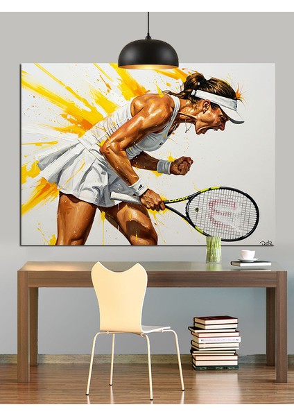 Tenis Oynayan Kadın Sporcu Dekoratif Kanvas - Mdf Ahşap Tablo