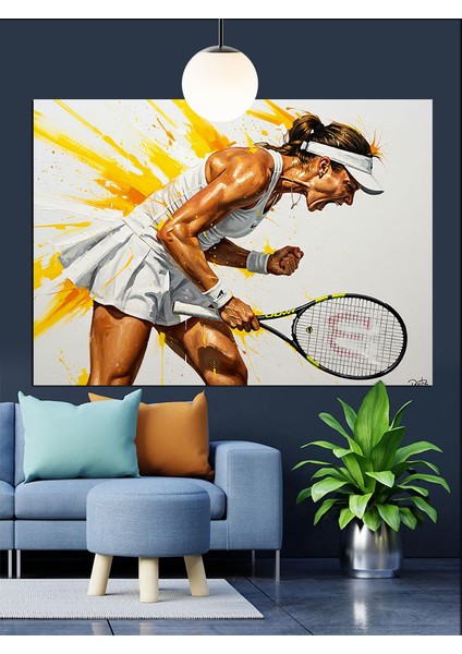 Tenis Oynayan Kadın Sporcu Dekoratif Kanvas - Mdf Ahşap Tablo fiyatları