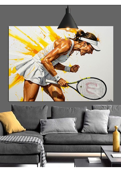 Tenis Oynayan Kadın Sporcu Dekoratif Kanvas - Mdf Ahşap Tablo fırsatları