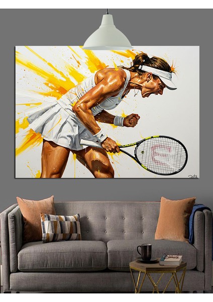 Tenis Oynayan Kadın Sporcu Dekoratif Kanvas - Mdf Ahşap Tablo indirimleri