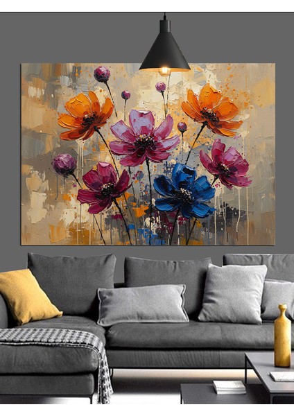 Parlak Renkli Haşhaş Çiçekleri Dekoratif Kanvas - Mdf Ahşap Tablo
