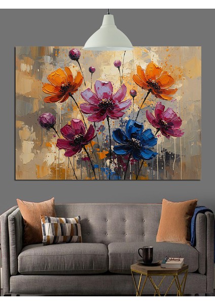 Parlak Renkli Haşhaş Çiçekleri Dekoratif Kanvas - Mdf Ahşap Tablo fiyatları