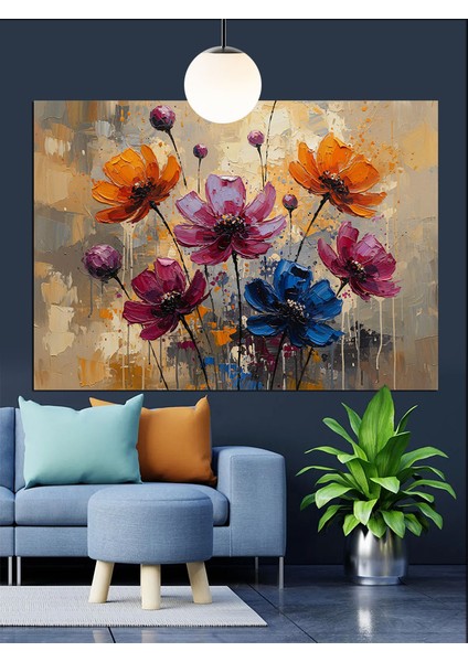 Parlak Renkli Haşhaş Çiçekleri Dekoratif Kanvas - Mdf Ahşap Tablo fırsatları