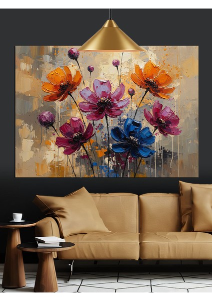 Parlak Renkli Haşhaş Çiçekleri Dekoratif Kanvas - Mdf Ahşap Tablo indirimleri