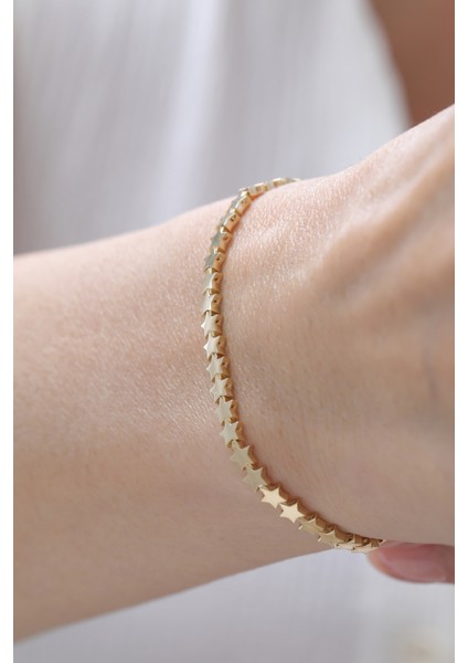 14 Ayar Altın Sıralı Yıldız Bileklik