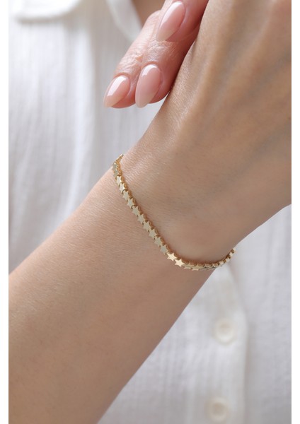 14 Ayar Altın Sıralı Yıldız Bileklik modelleri