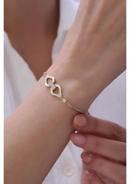 14 Ayar Altın Balık Sırtı Taşlı Damla Bileklik