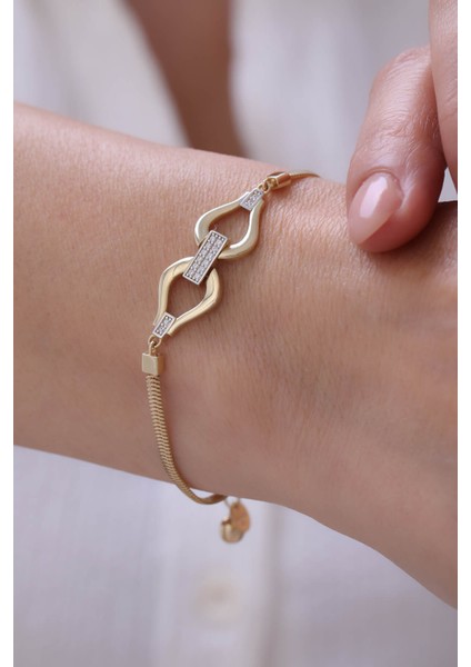 14 Ayar Altın Balık Sırtı Taşlı Damla Bileklik fiyatları