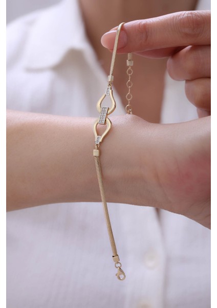 14 Ayar Altın Balık Sırtı Taşlı Damla Bileklik modelleri