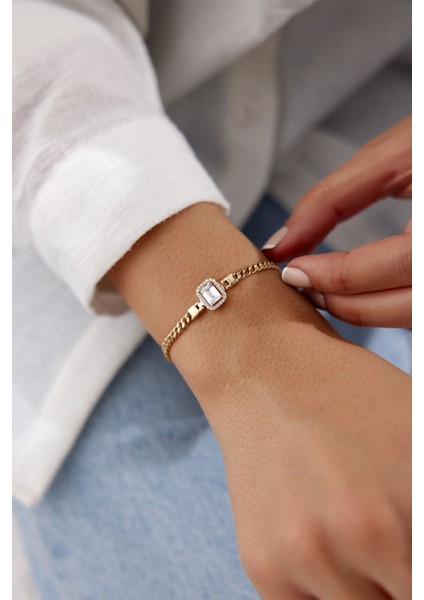 14 Ayar Altın Baget Taşlı Gurmet Bileklik