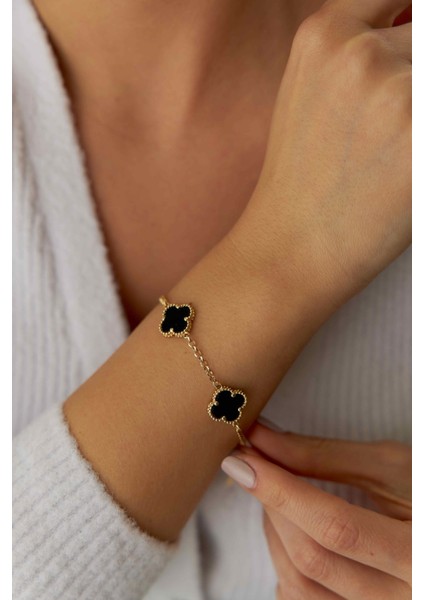 14 Ayar Altın Üçlü Siyah Bileklik