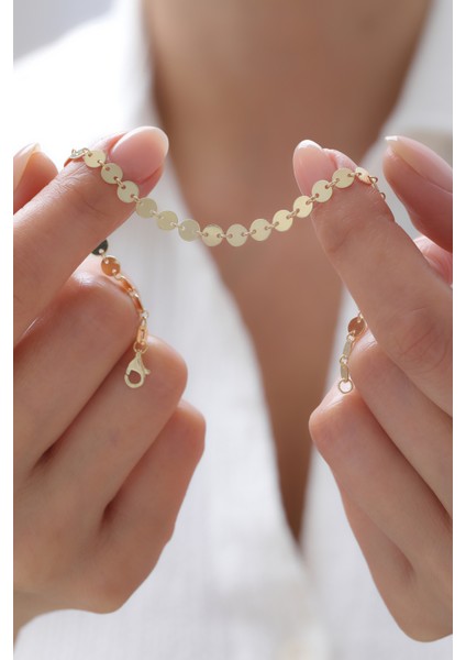 14 Ayar Altın Sıralı Pul Bileklik modelleri