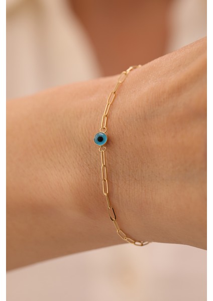 14 Ayar Altın Ataş Zincir Nazar Boncuğu Bileklik