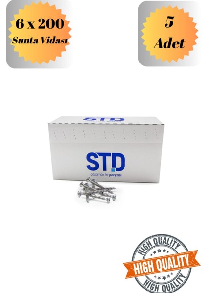 Std 6X200 Sunta Vidası Sivri Uçlu Ahşap Tahta Ağaç Mobilya Ayak Kulp Vidası 5 Adet