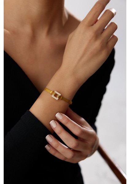 14 Ayar Altın Trabzon Hasır Kare Taşlı Baget Bileklik