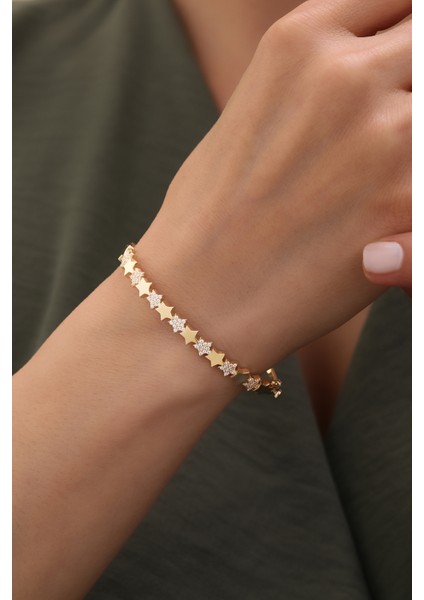 14 Ayar Altın Yarı Taşlı Yıldız Kelepçe