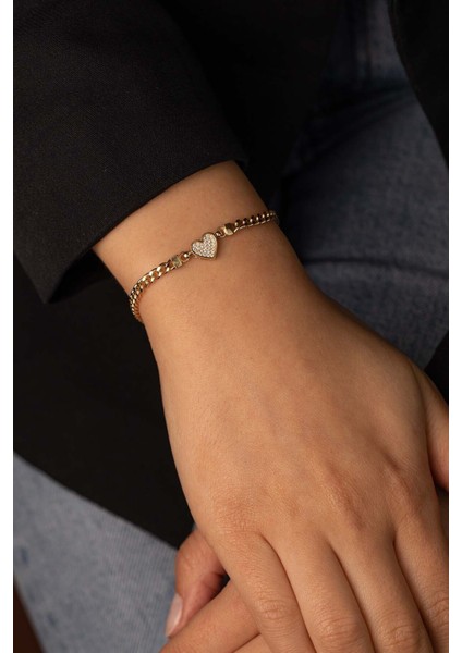 14 Ayar Altın Klasik Gurmet Zincir Taşlı Kalp Bileklik fiyatları