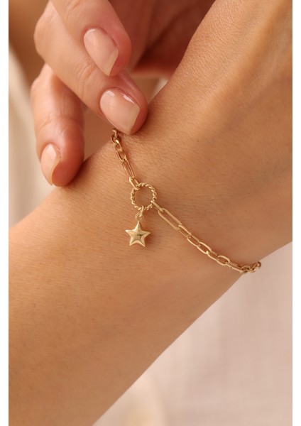 14 Ayar Altın Ataş Zincir Sallantılı Yıldız Bileklik fiyatları