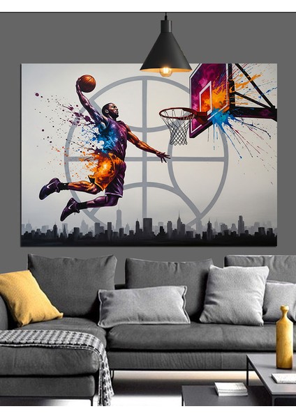 Basketbol Oynayan Adam Smaç Dekoratif Kanvas - Mdf Ahşap Tablo