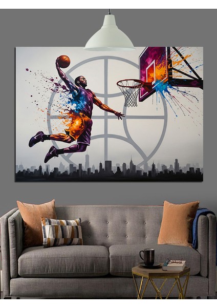 Basketbol Oynayan Adam Smaç Dekoratif Kanvas - Mdf Ahşap Tablo fiyatları