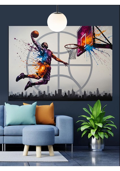 Basketbol Oynayan Adam Smaç Dekoratif Kanvas - Mdf Ahşap Tablo fırsatları
