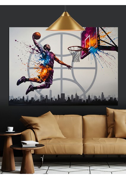 Basketbol Oynayan Adam Smaç Dekoratif Kanvas - Mdf Ahşap Tablo indirimleri