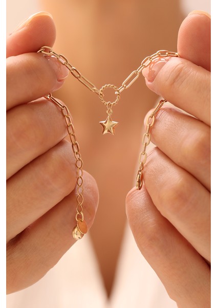 14 Ayar Altın Ataş Zincir Sallantılı Yıldız Bileklik modelleri