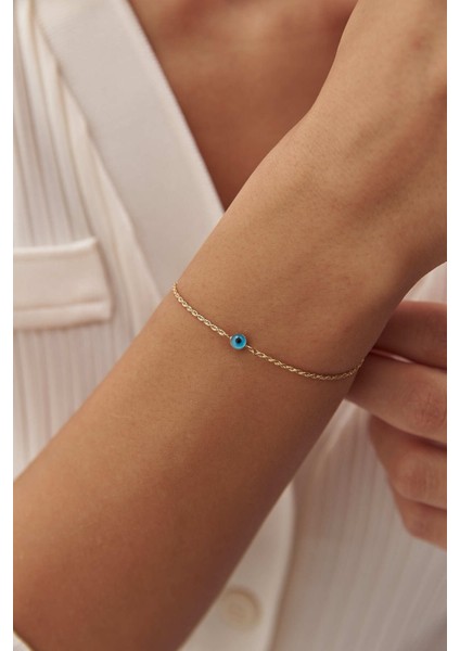 14 Ayar Altın Ince Halat Göz Bileklik