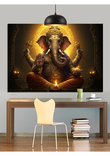 Hint Tanrısı Ganesha Figürü Dekoratif Kanvas - Mdf Ahşap Tablo