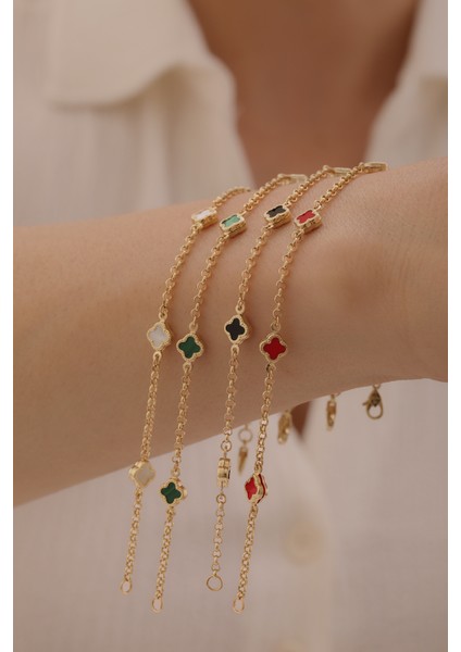 14 Ayar Altın Beşli Yonca Bileklik