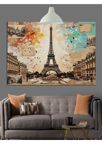 Yağlı Boya ve Mektup Konseptinde Paris Eyfel Kulesi Dekoratif Kanvas - Mdf Ahşap Tablo fiyatları