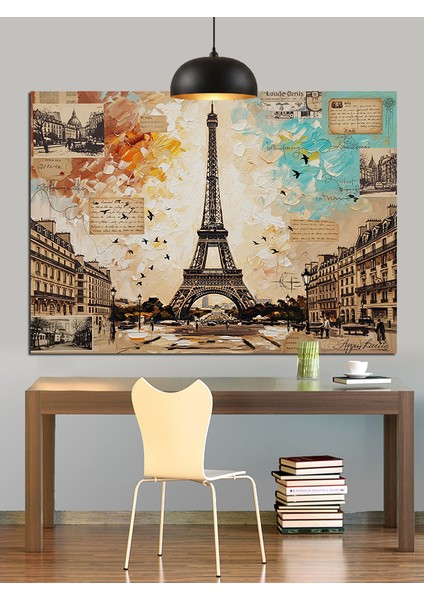 Yağlı Boya ve Mektup Konseptinde Paris Eyfel Kulesi Dekoratif Kanvas - Mdf Ahşap Tablo modelleri