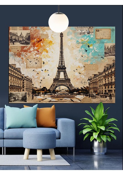 Yağlı Boya ve Mektup Konseptinde Paris Eyfel Kulesi Dekoratif Kanvas - Mdf Ahşap Tablo fırsatları