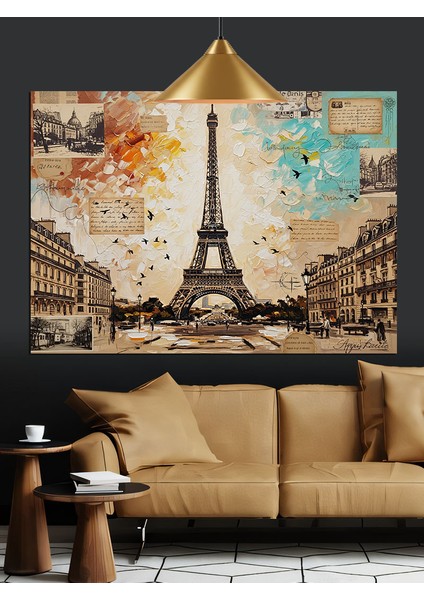 Yağlı Boya ve Mektup Konseptinde Paris Eyfel Kulesi Dekoratif Kanvas - Mdf Ahşap Tablo indirimleri