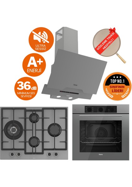 Flowart&silentart Gımo/sessiz Antrasit Gri Ankastre Set (D065-SA + QBL62CPR +ED078-WFA 1'wok)