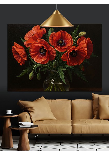 Kırmızı Gelincik Çiçeği Illüstrasyonu Dekoratif Kanvas - Mdf Ahşap Tablo fiyatları