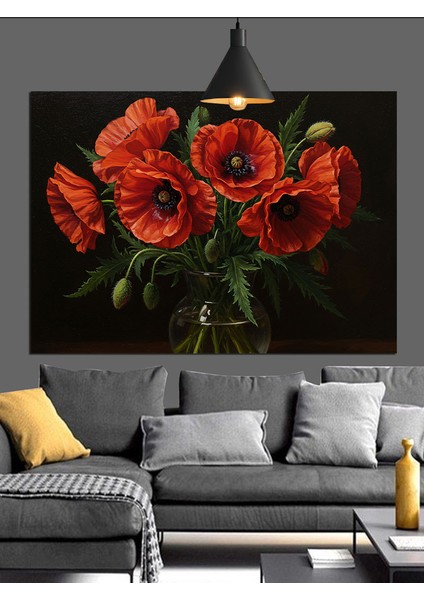 Kırmızı Gelincik Çiçeği Illüstrasyonu Dekoratif Kanvas - Mdf Ahşap Tablo modelleri