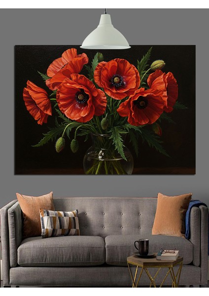 Kırmızı Gelincik Çiçeği Illüstrasyonu Dekoratif Kanvas - Mdf Ahşap Tablo fırsatları