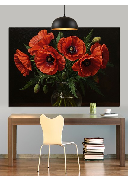 Kırmızı Gelincik Çiçeği Illüstrasyonu Dekoratif Kanvas - Mdf Ahşap Tablo indirimleri