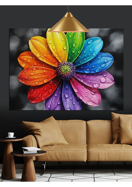 Gökkuşağı Rengi Çiçek Soyut Dekoratif Kanvas - Mdf Ahşap Tablo