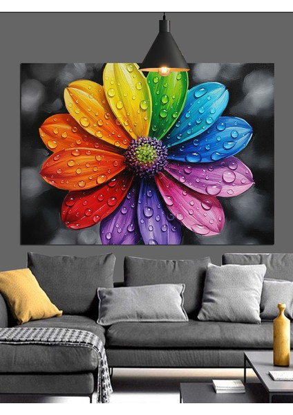 Gökkuşağı Rengi Çiçek Soyut Dekoratif Kanvas - Mdf Ahşap Tablo fiyatları