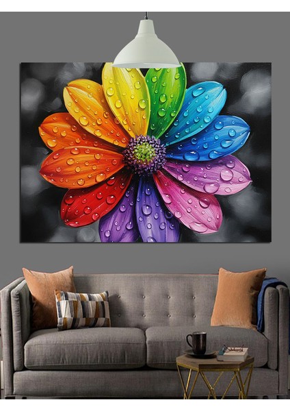 Gökkuşağı Rengi Çiçek Soyut Dekoratif Kanvas - Mdf Ahşap Tablo modelleri