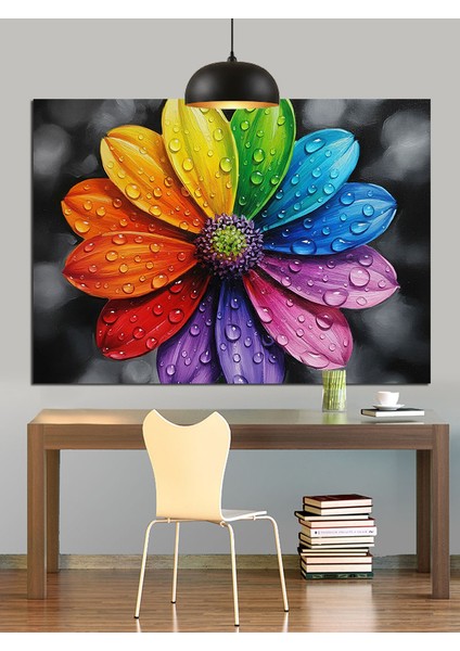 Gökkuşağı Rengi Çiçek Soyut Dekoratif Kanvas - Mdf Ahşap Tablo fırsatları