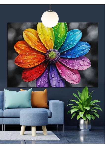 Gökkuşağı Rengi Çiçek Soyut Dekoratif Kanvas - Mdf Ahşap Tablo indirimleri