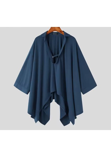 Incerunmen Erkek Rahat Kesim Mavi Gömlek , V Yaka Salıncak Boyun Erkek Streetwear