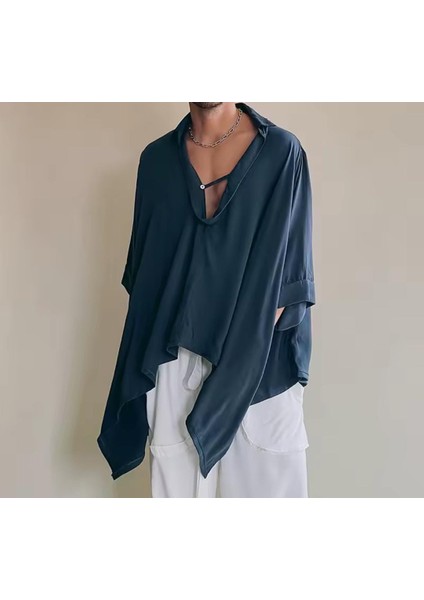 Incerunmen Erkek Rahat Kesim Mavi Gömlek , V Yaka Salıncak Boyun Erkek Streetwear fırsatları