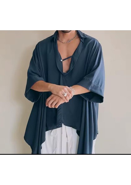 Incerunmen Erkek Rahat Kesim Mavi Gömlek , V Yaka Salıncak Boyun Erkek Streetwear indirimleri