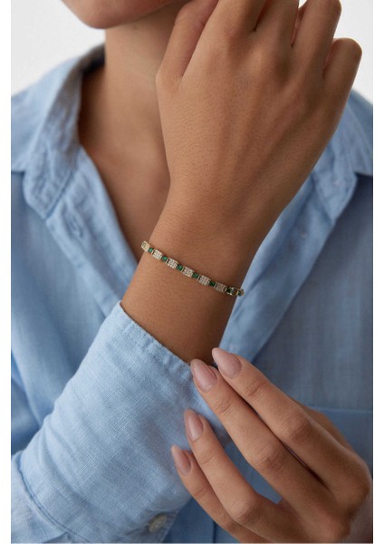 14 Ayar Altın Yeşil Taşlı Baget Bileklik