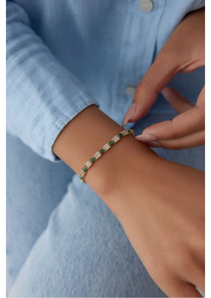 14 Ayar Altın Yeşil Taşlı Baget Bileklik fiyatları